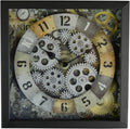 11" Black Gold And Silver Metal Silent Skeleton Distressed Exposed Gear Square Wall Clock
