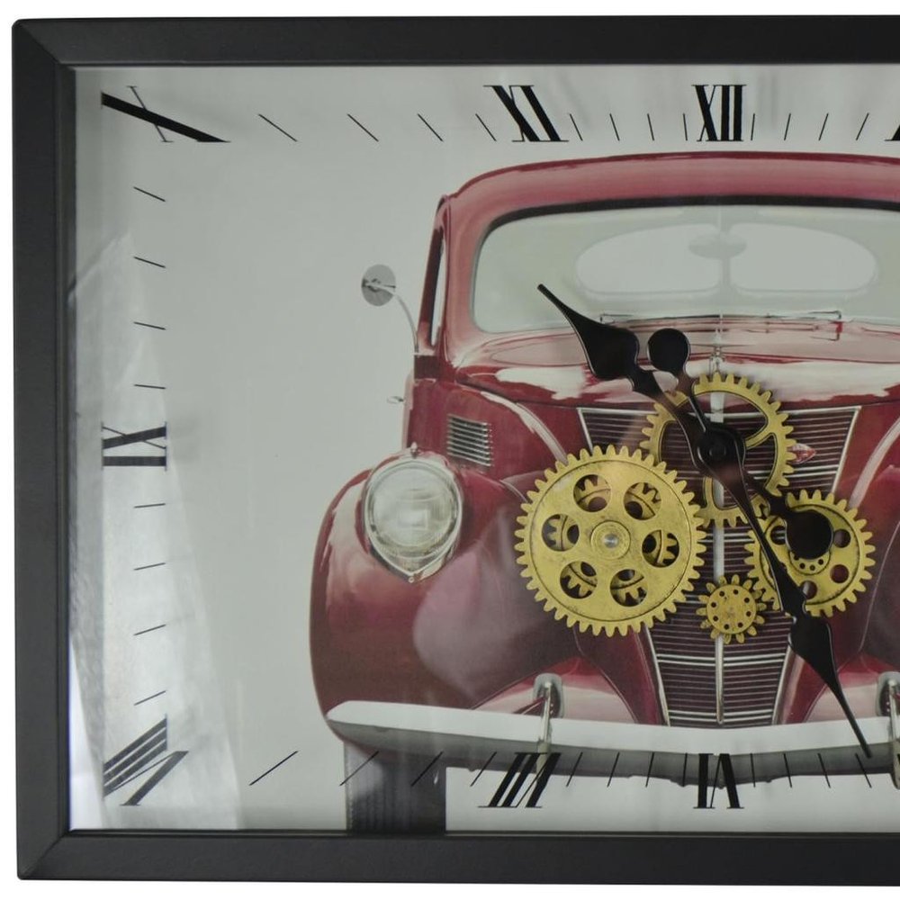 23" Black White And Red Metal Silent Analog Exposed Gear Wall Clock