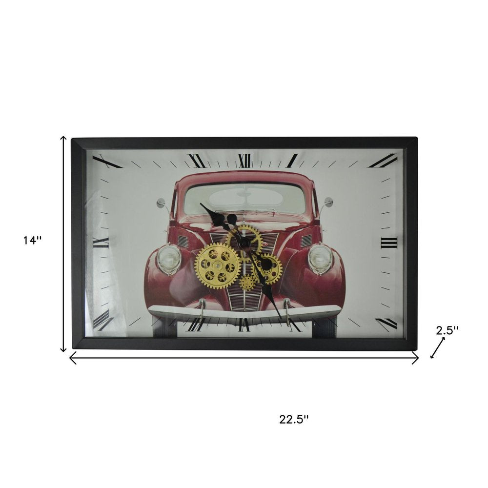 23" Black White And Red Metal Silent Analog Exposed Gear Wall Clock