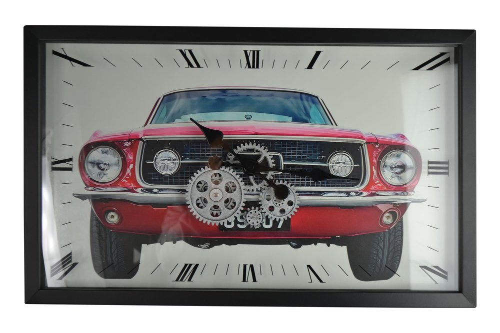 23" Black Red And Silver Metal Silent Analog Exposed Gear Wall Clock