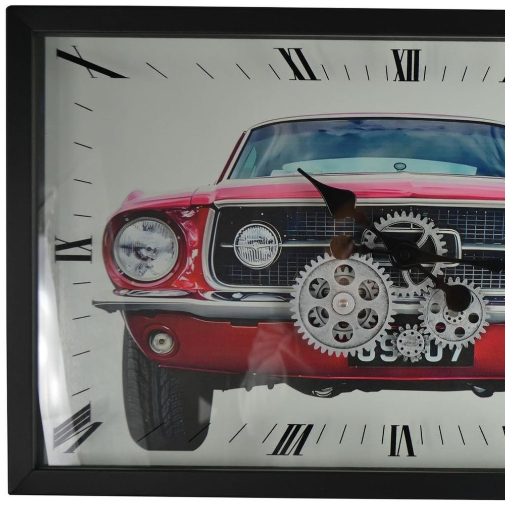 23" Black Red And Silver Metal Silent Analog Exposed Gear Wall Clock