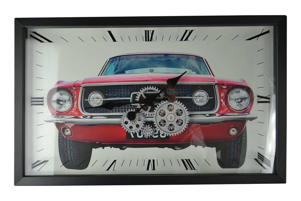 23" Black Red And Silver Metal Silent Analog Exposed Gear Wall Clock