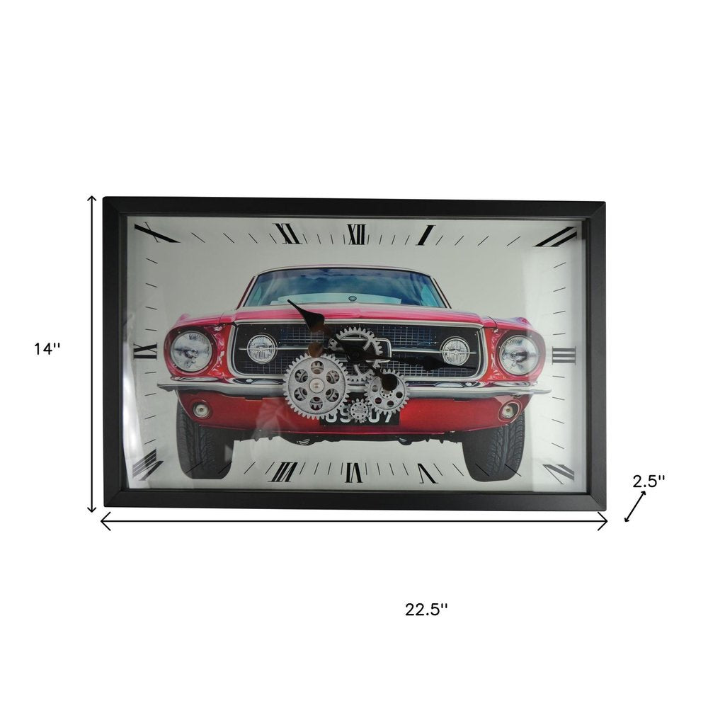 23" Black Red And Silver Metal Silent Analog Exposed Gear Wall Clock
