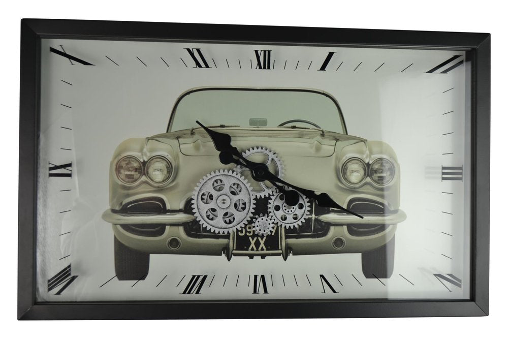 23" Black Silver And White Metal Silent Analog Exposed Gear Wall Clock