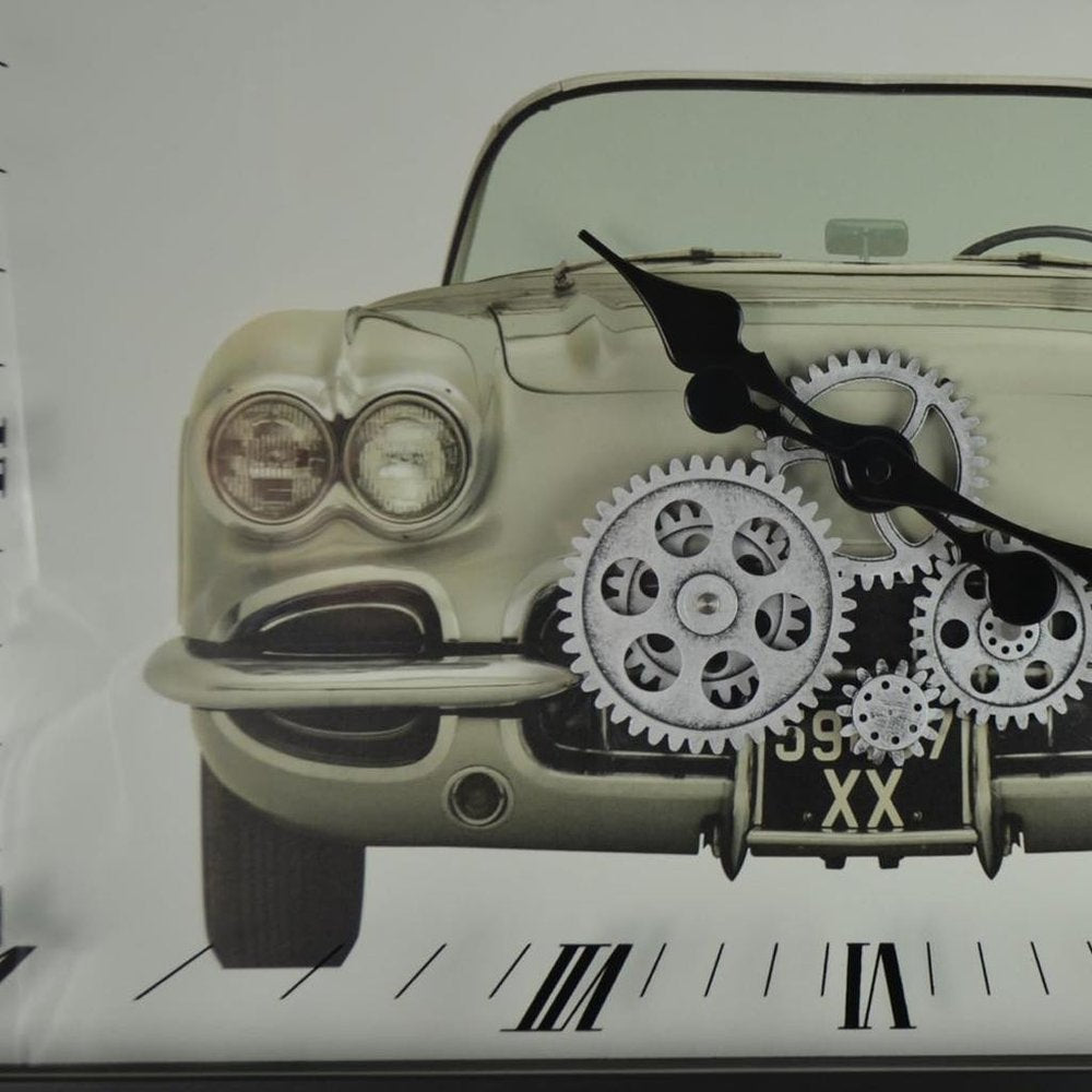 23" Black Silver And White Metal Silent Analog Exposed Gear Wall Clock