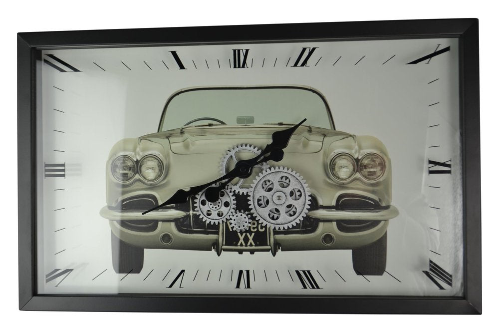 23" Black Silver And White Metal Silent Analog Exposed Gear Wall Clock