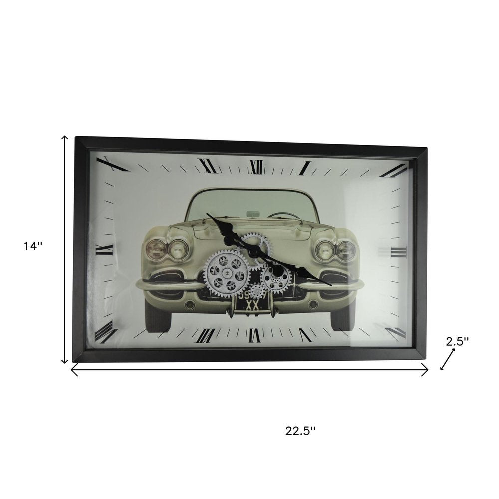 23" Black Silver And White Metal Silent Analog Exposed Gear Wall Clock