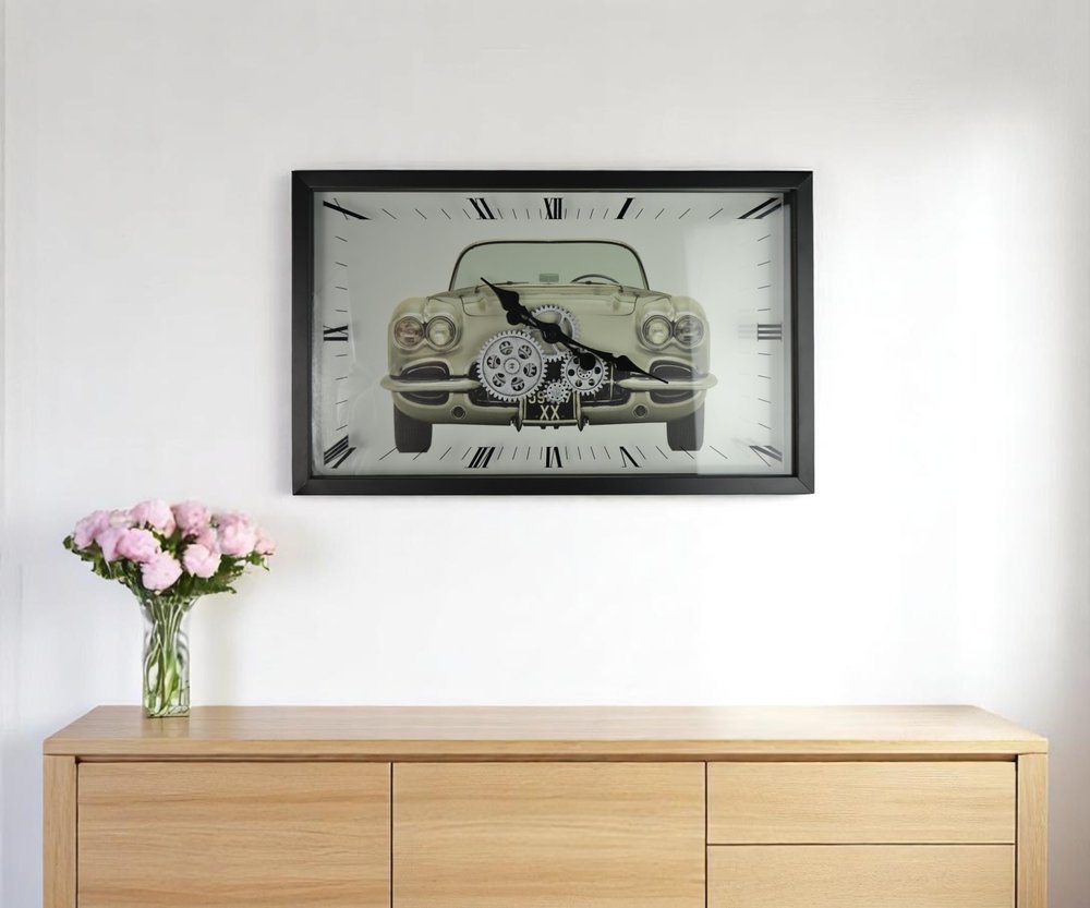 23" Black Silver And White Metal Silent Analog Exposed Gear Wall Clock