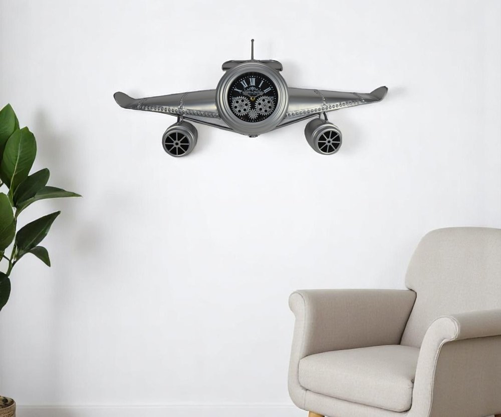34" Black And Silver Silent Analog Exposed Gear Novelty Wall Clock. Wall clock in silver.