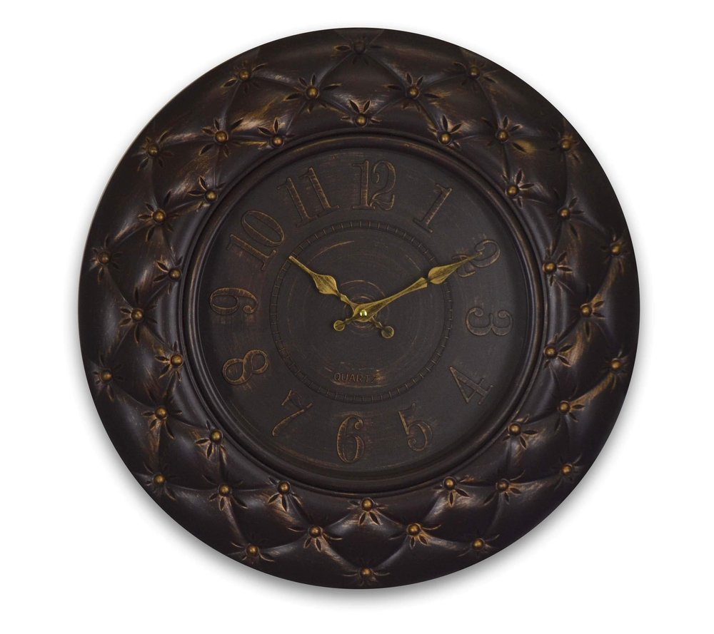 20" Brown And Gold Heavy Duty Plastic Silent Analog Round Wall Clock