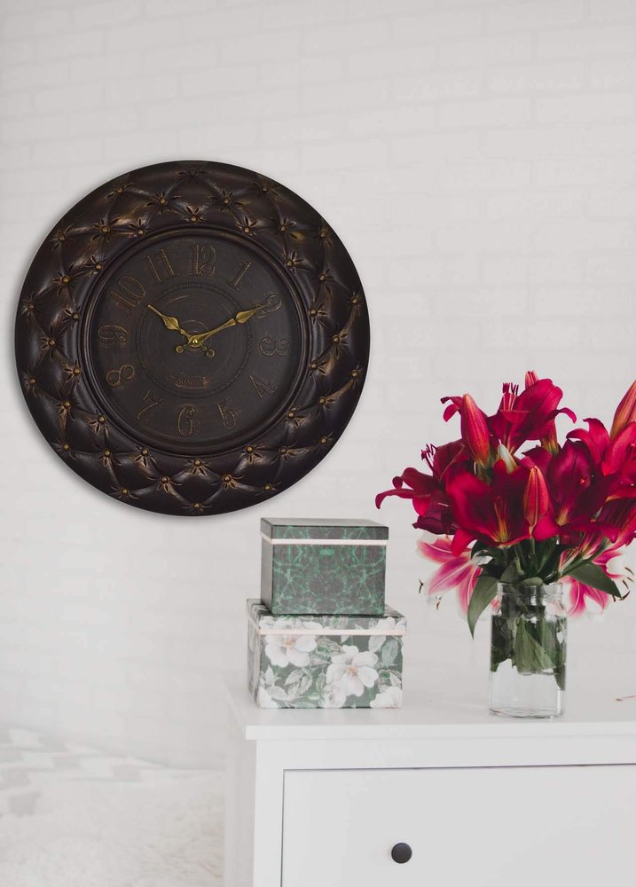 20" Brown And Gold Heavy Duty Plastic Silent Analog Round Wall Clock