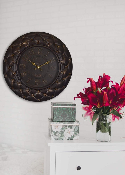 20" Brown And Gold Heavy Duty Plastic Silent Analog Round Wall Clock