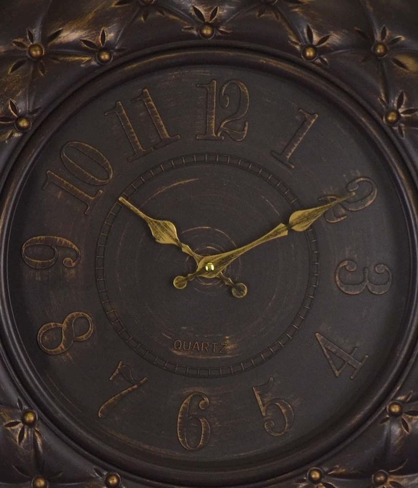 20" Brown And Gold Heavy Duty Plastic Silent Analog Round Wall Clock