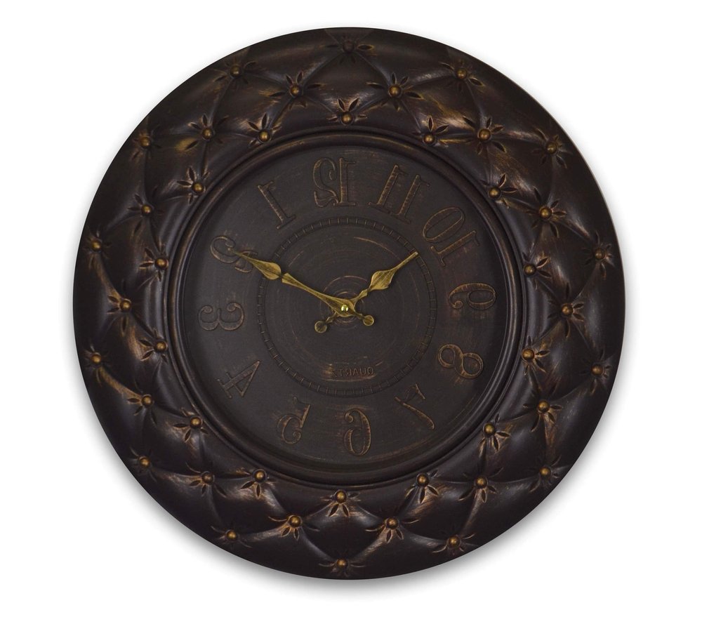 20" Brown And Gold Heavy Duty Plastic Silent Analog Round Wall Clock