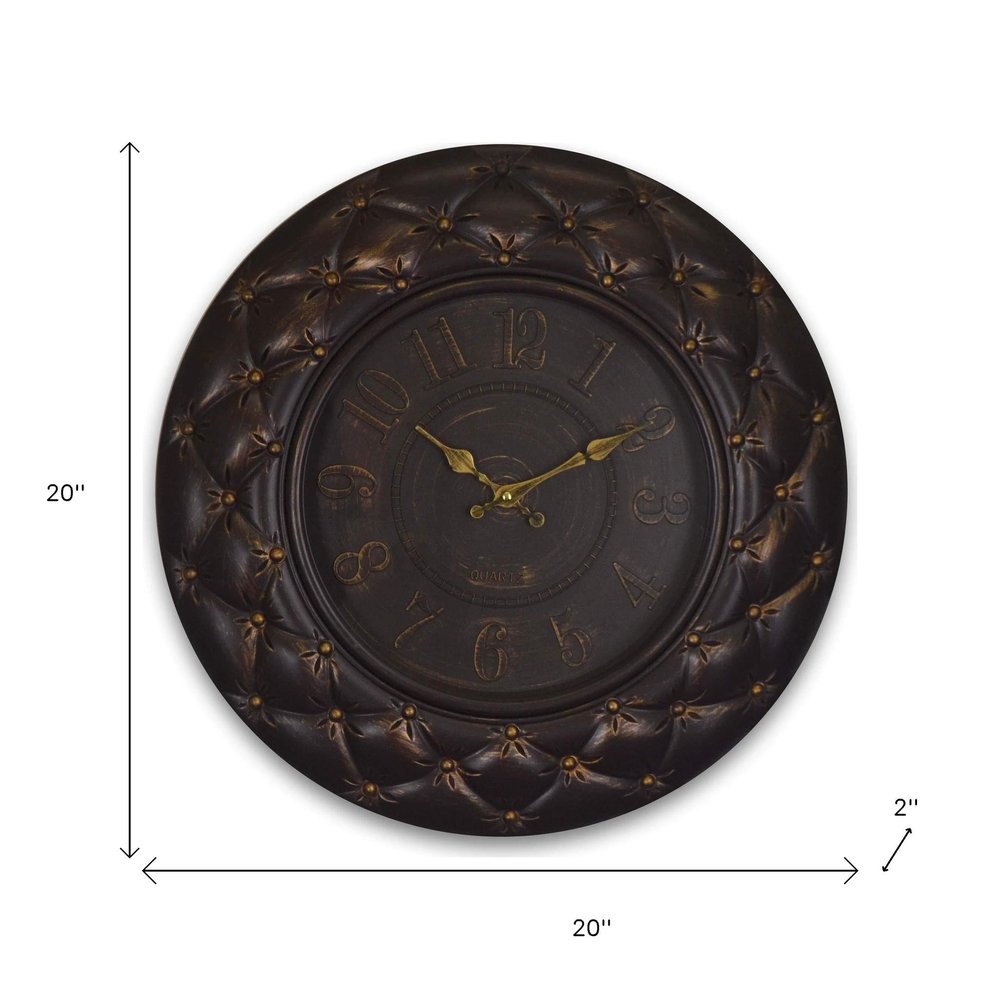 20" Brown And Gold Heavy Duty Plastic Silent Analog Round Wall Clock