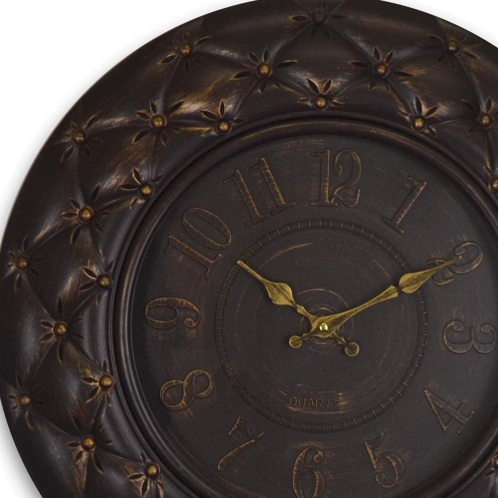 20" Brown And Gold Heavy Duty Plastic Silent Analog Round Wall Clock