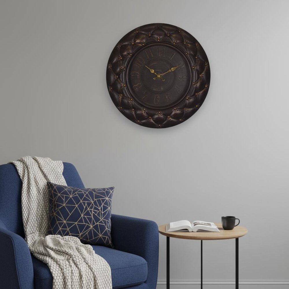 20" Brown And Gold Heavy Duty Plastic Silent Analog Round Wall Clock