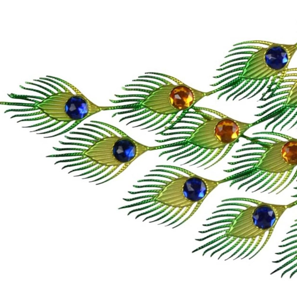 27" Gold Blue And Green Metal Silent Analog Peacock Novelty Wall Clock