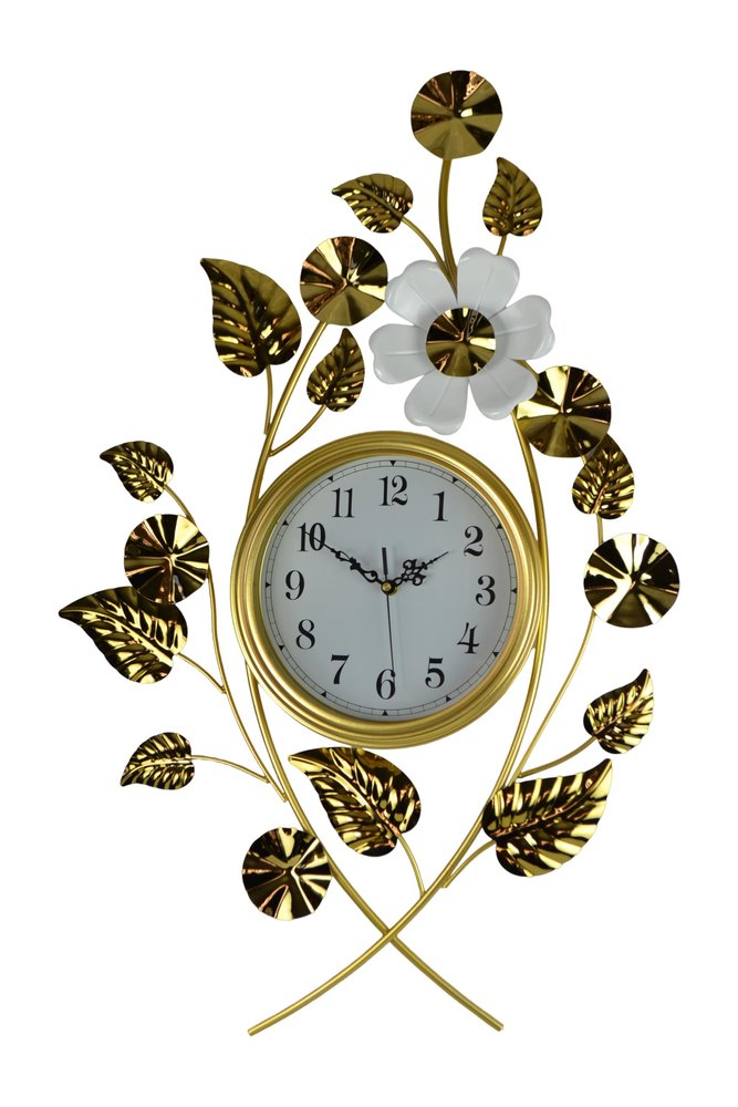 22" Gold And White Metal Silent Analog Floral Novelty Wall Clock