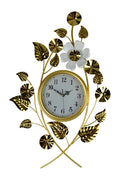 22" Gold And White Metal Silent Analog Floral Novelty Wall Clock