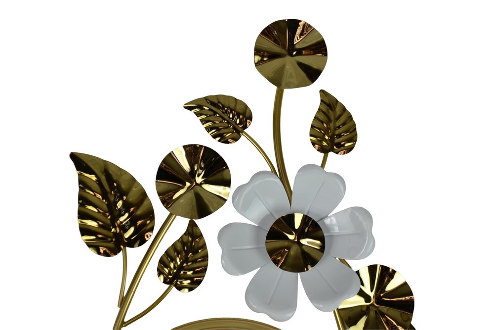 22" Gold And White Metal Silent Analog Floral Novelty Wall Clock