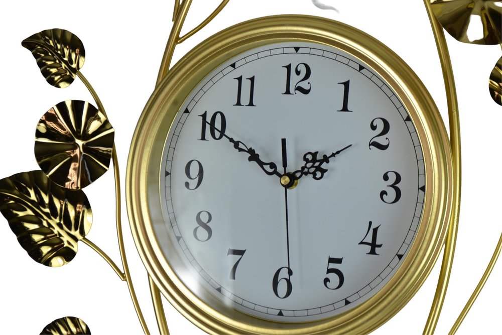 22" Gold And White Metal Silent Analog Floral Novelty Wall Clock
