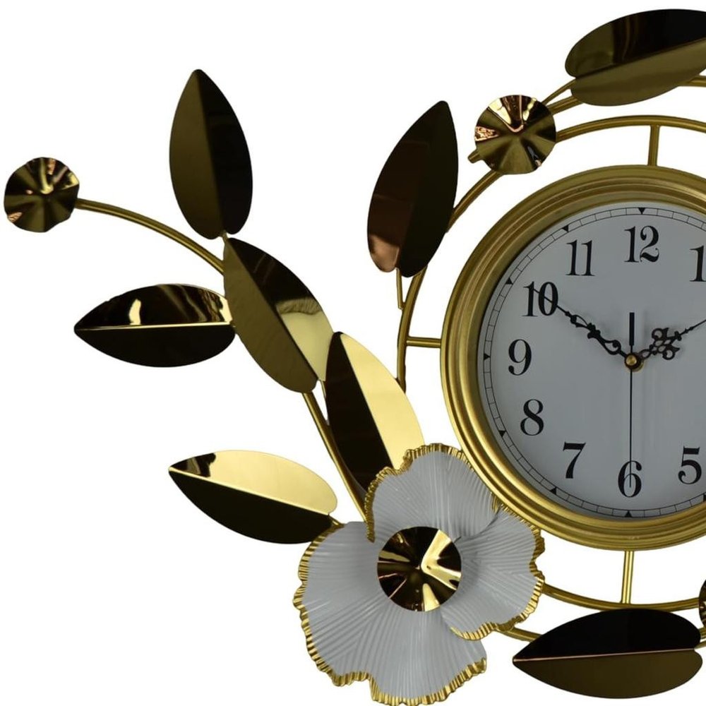 40" Gold And White Metal Silent Analog Floral Novelty Wall Clock