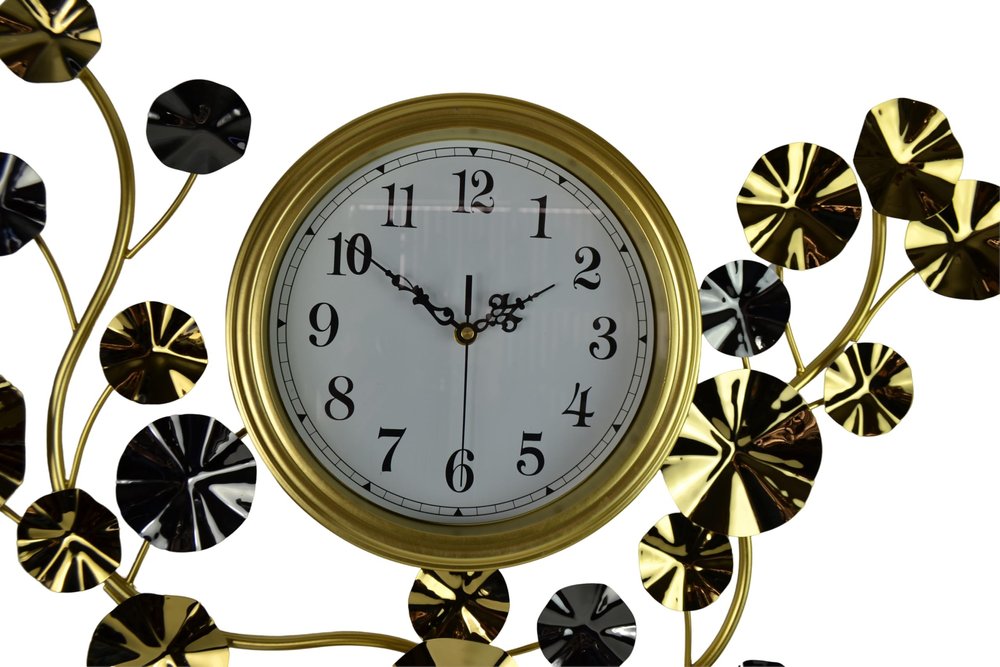 27" Gold Silver And White Metal Silent Analog Floral Novelty Wall Clock
