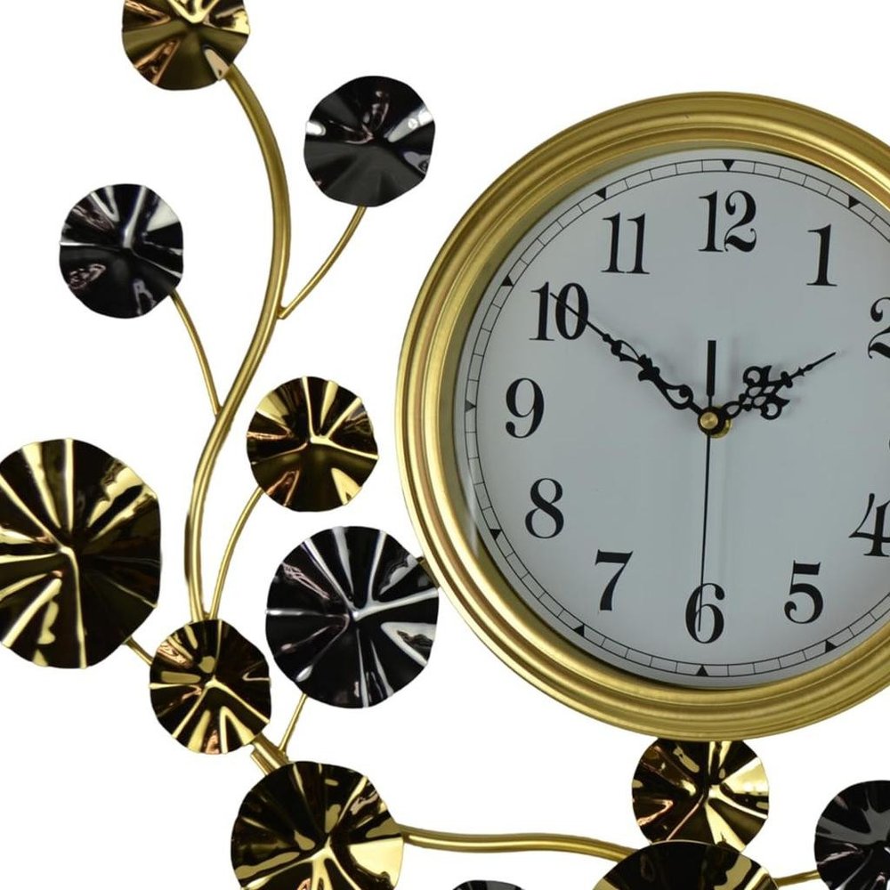 27" Gold Silver And White Metal Silent Analog Floral Novelty Wall Clock