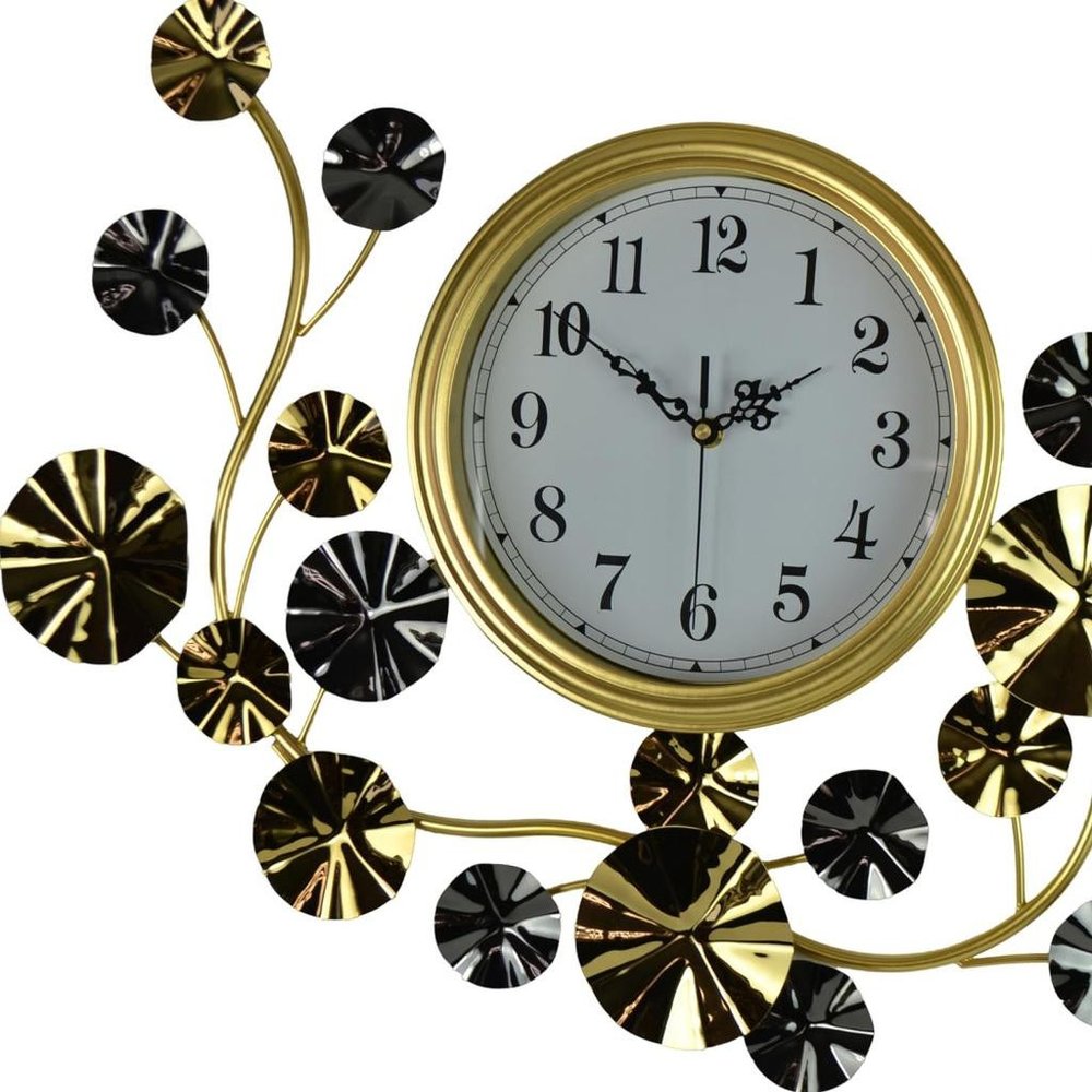 27" Gold Silver And White Metal Silent Analog Floral Novelty Wall Clock