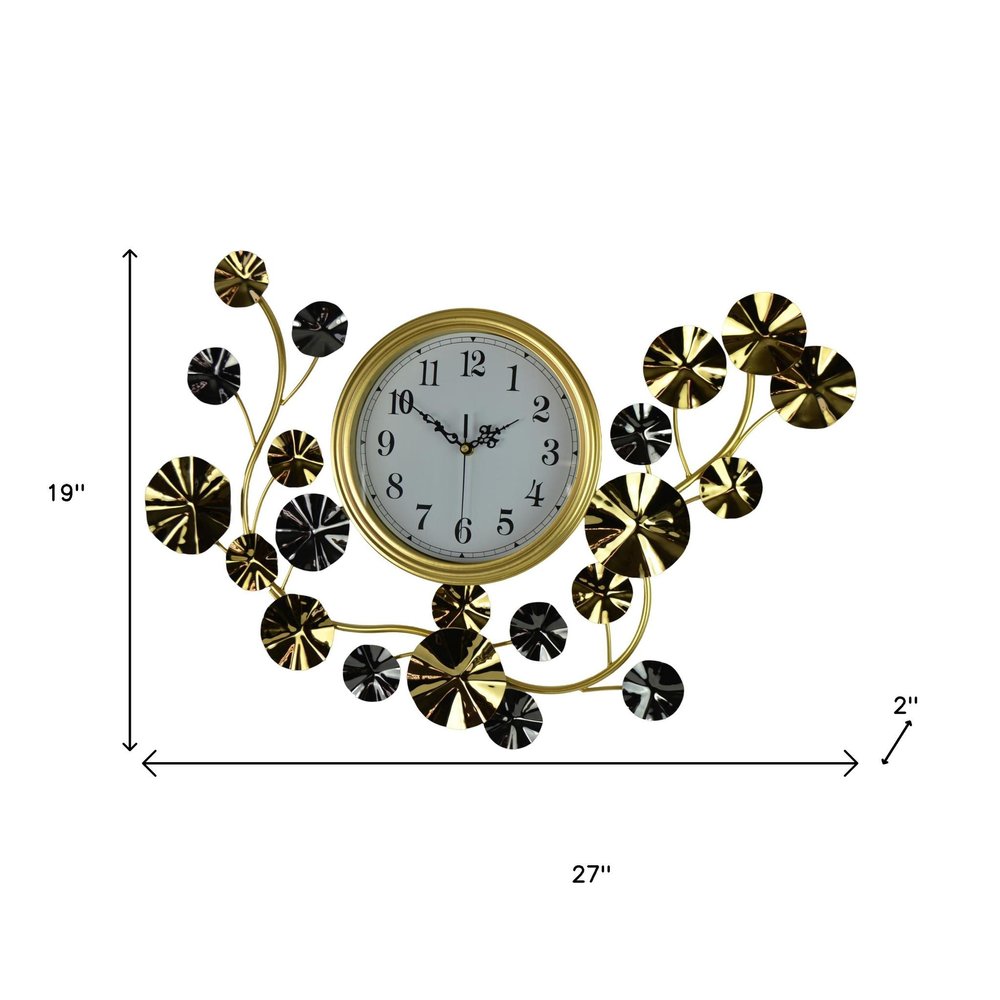 27" Gold Silver And White Metal Silent Analog Floral Novelty Wall Clock
