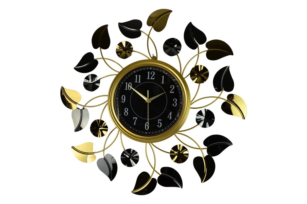 24" Gold Black And Silver Metal Silent Analog Floral Round Wall Clock