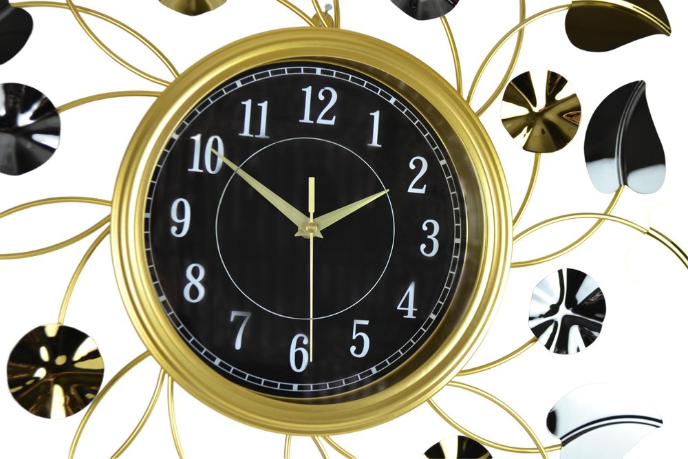 24" Gold Black And Silver Metal Silent Analog Floral Round Wall Clock