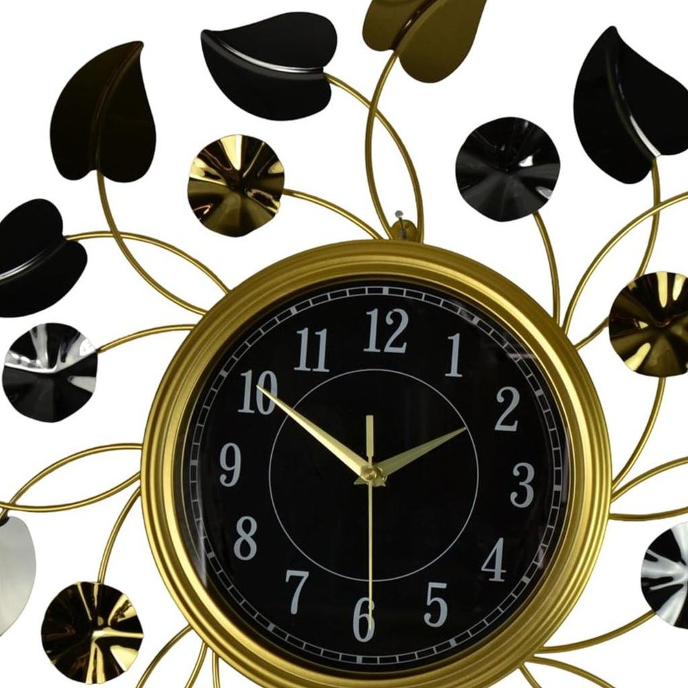 24" Gold Black And Silver Metal Silent Analog Floral Round Wall Clock