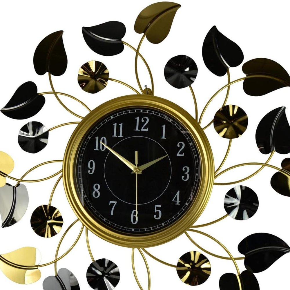 24" Gold Black And Silver Metal Silent Analog Floral Round Wall Clock
