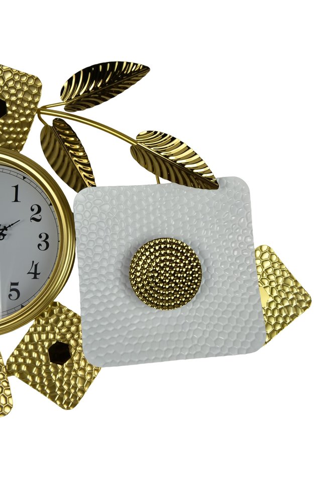 37" Gold And White Metal Silent Analog Floral Oval Wall Clock