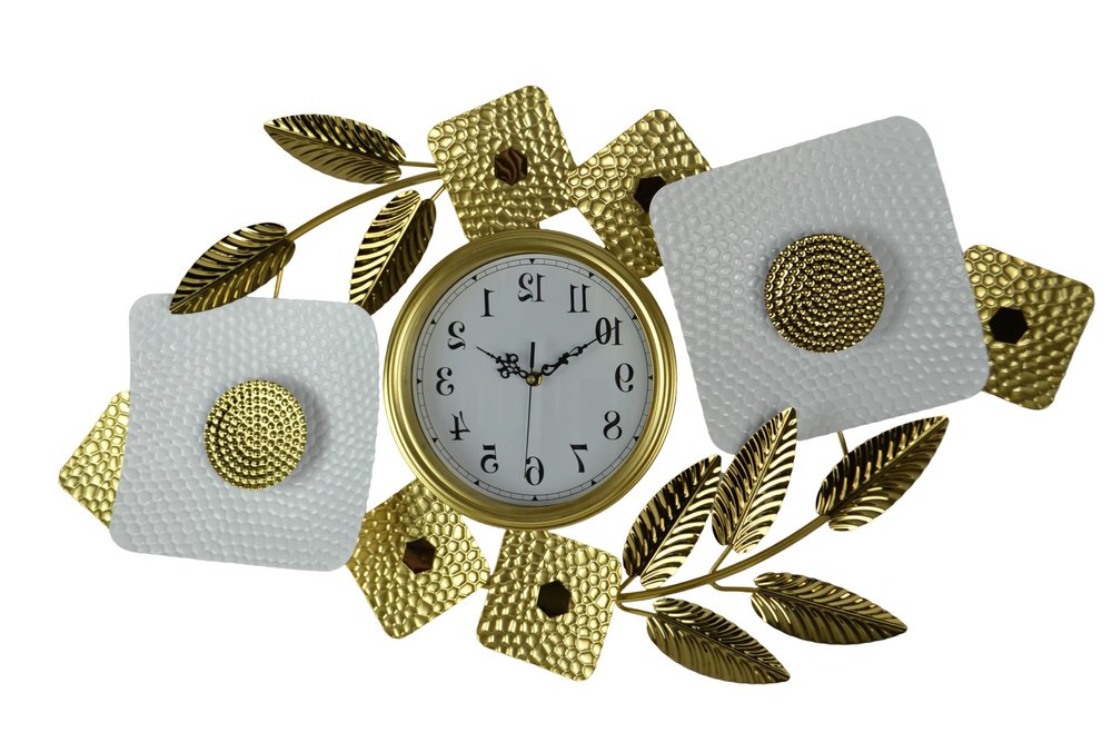 37" Gold And White Metal Silent Analog Floral Oval Wall Clock
