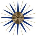 27" Blue And Gold Metal Silent Analog Starburst Wall Clock
