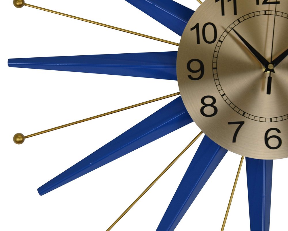 27" Blue And Gold Metal Silent Analog Starburst Wall Clock