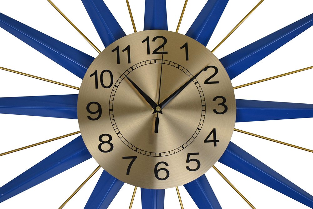 27" Blue And Gold Metal Silent Analog Starburst Wall Clock