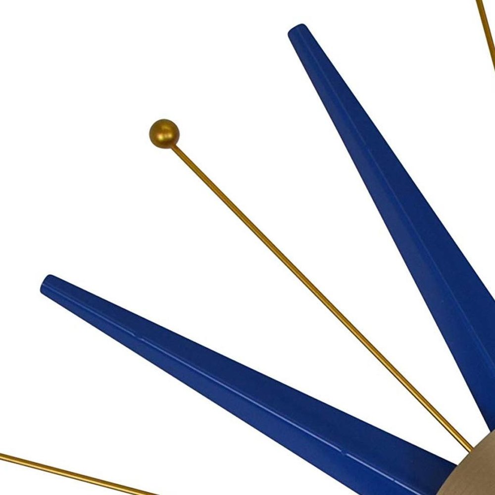 27" Blue And Gold Metal Silent Analog Starburst Wall Clock