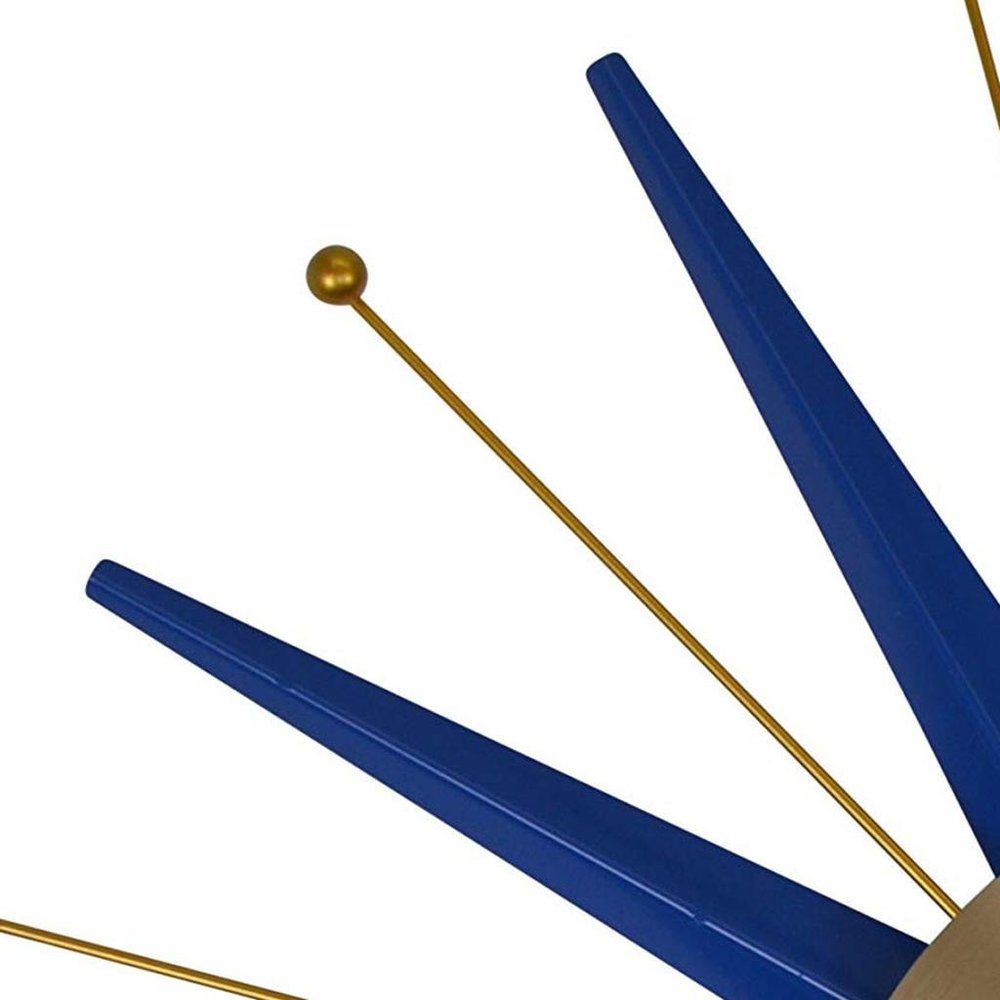 27" Blue And Gold Metal Silent Analog Starburst Wall Clock