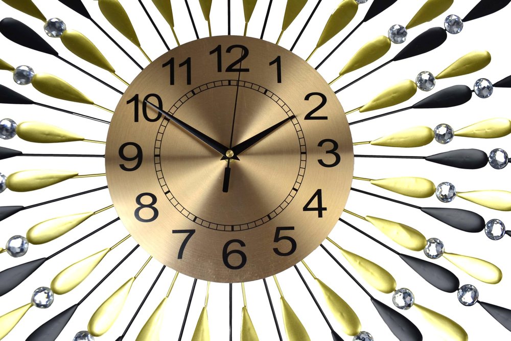 27" Gold And Black Metal Silent Analog Starburst Wall Clock