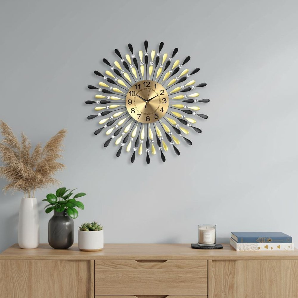 27" Gold And Black Metal Silent Analog Starburst Wall Clock