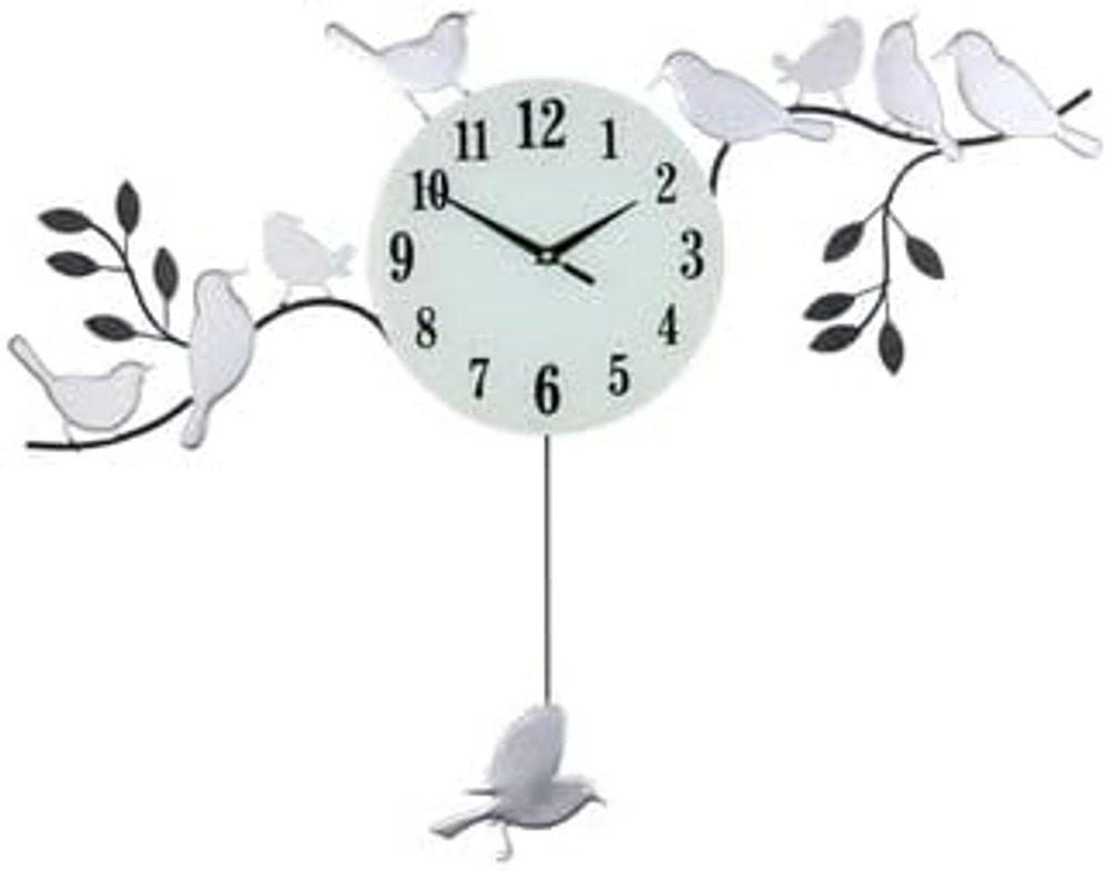 23" Silver Black And White Metal Silent Pendulum Novelty Wall Clock