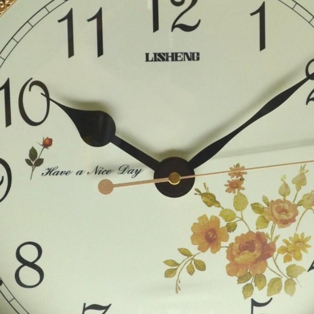 15" Ivory And Gold Resin Silent Pendulum Ornate Round Wall Clock