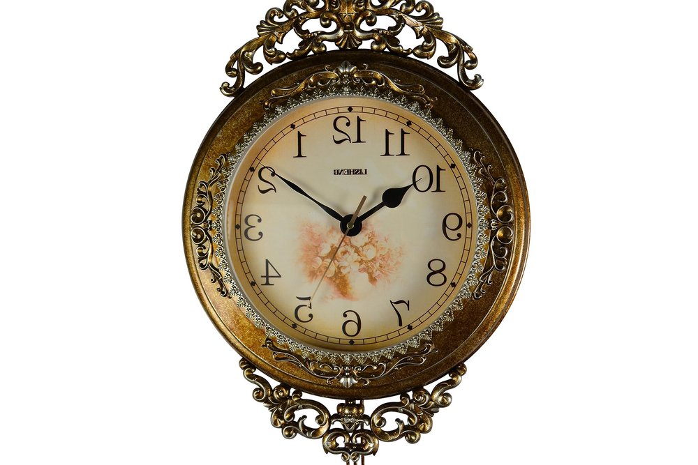 15" Gold And Silver Resin Silent Pendulum Ornate Round Wall Clock