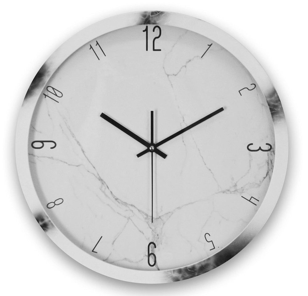 16" Black And White Heavy Duty Plastic Silent Analog Marble Round Wall Clock