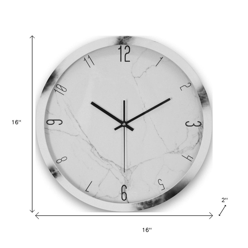 16" Black And White Heavy Duty Plastic Silent Analog Marble Round Wall Clock