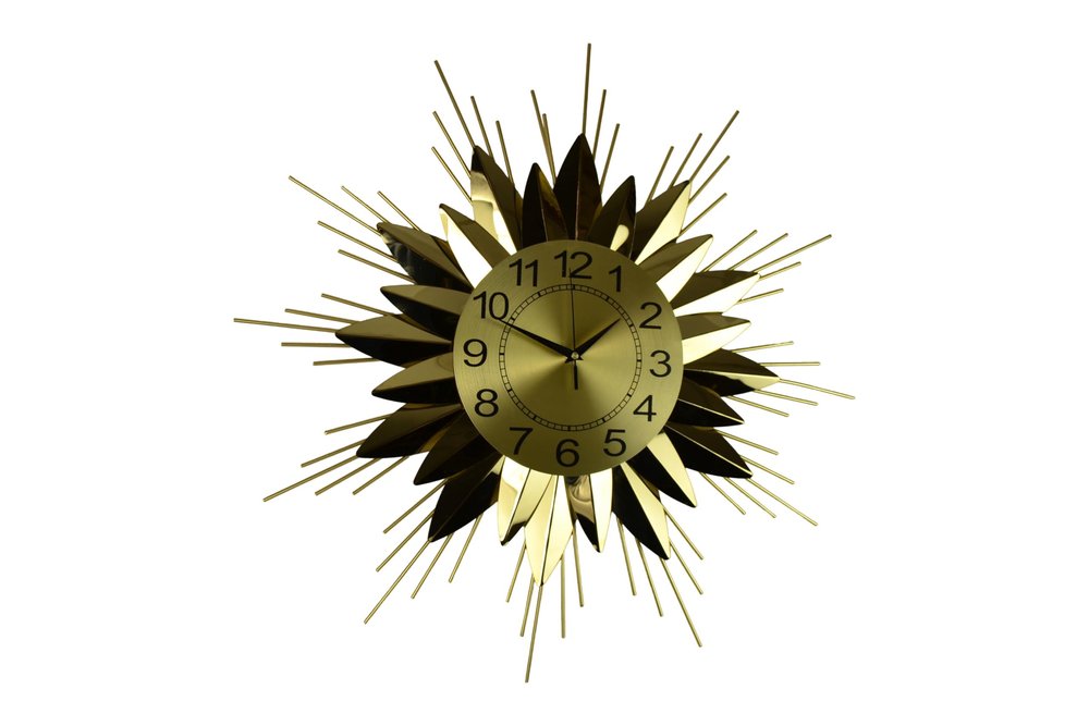 25" Gold And Black Metal Silent Analog Starburst Wall Clock